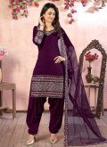 Purple Art Silk Embroidered Designer Patiala Salwar Kameez - 1