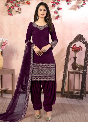 Purple Art Silk Embroidered Designer Patiala Salwar Kameez