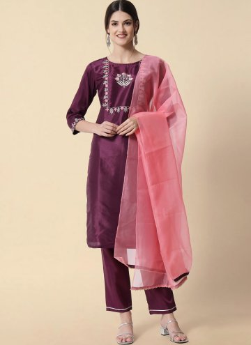 Purple Art Silk Embroidered Salwar Suit for Festiv