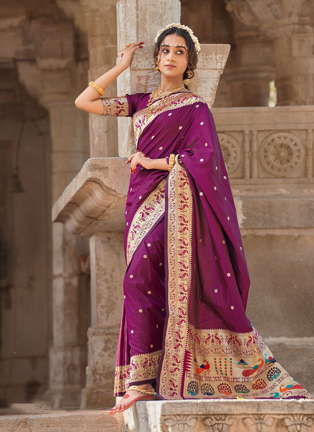 Purple Banarasi Woven Classic Designer Saree