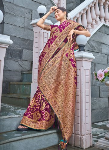 Purple Banarasi Woven Contemporary Saree for Reception