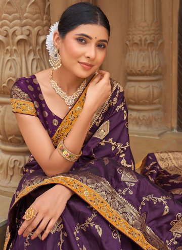 Purple Banarasi Woven Designer Saree for Reception