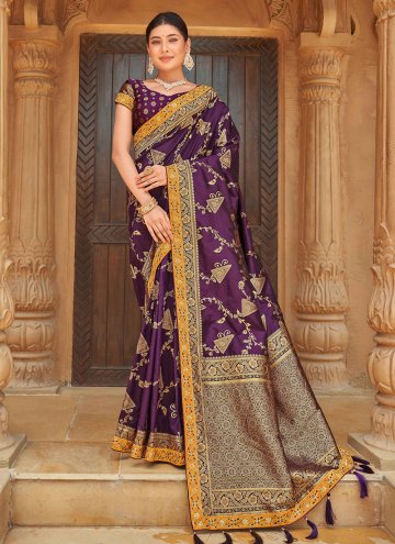 Purple Banarasi Woven Designer Saree for Reception