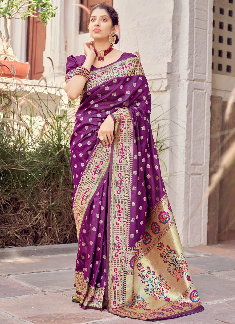 Purple Banarasi Woven Designer Traditional Saree for Festival