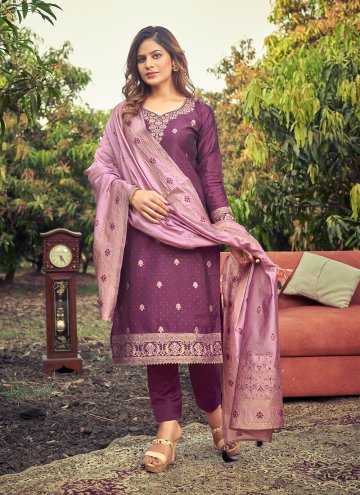 Purple Banarasi Woven Straight Suit for Ceremonial