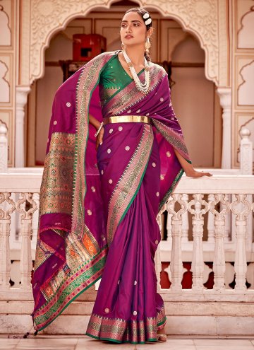 Purple Banarasi Woven Trendy Saree for Festival