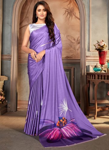 Purple Casual Saree in Faux Crepe with Print