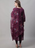 Purple Chanderi Embroidered Pant Style Suit - 1