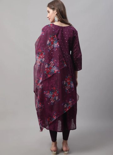 Purple Chanderi Embroidered Pant Style Suit