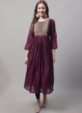 Purple Chanderi Embroidered Pant Style Suit - 3