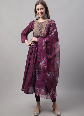 Purple Chanderi Embroidered Pant Style Suit