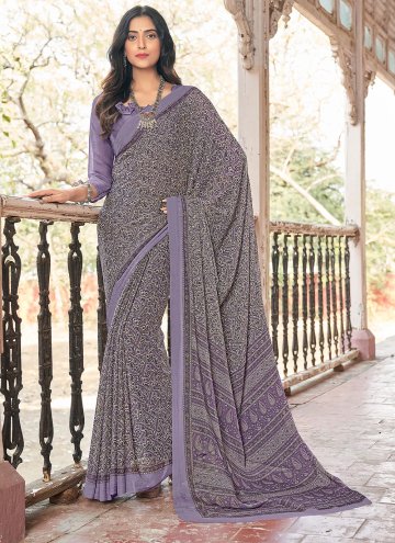 Purple Chiffon Printed Designer Saree for Casual