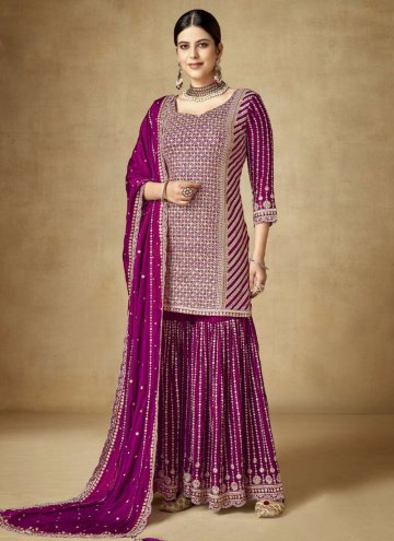 Purple Chinon Embroidered Palazzo Suit for Ceremonial