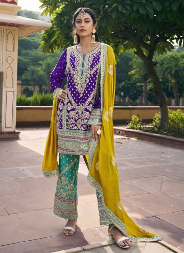 Purple Chinon Embroidered Salwar Suit