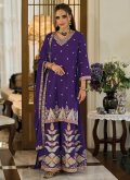 Purple Chinon Embroidered Salwar Suit for Ceremonial - 1