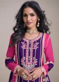 Purple Chinon Embroidered Salwar Suit for Engagement - 1