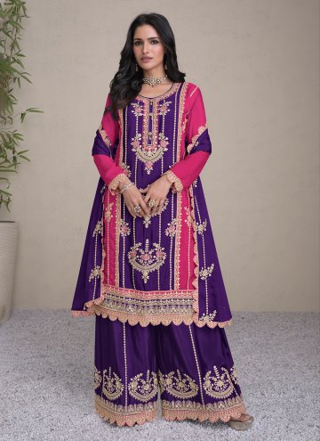 Purple Chinon Embroidered Salwar Suit for Engagement