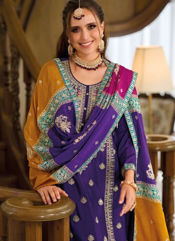 Purple Chinon Embroidered Trendy Salwar Kameez