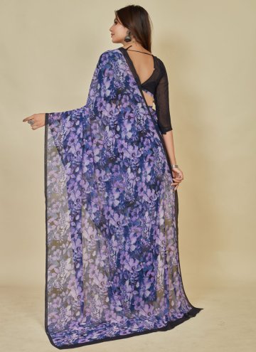 Purple Classic Designer Saree in Georgette with Floral Print