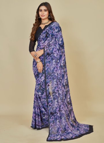 Purple Classic Designer Saree in Georgette with Floral Print