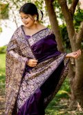 Purple Classic Designer Saree in Handloom Silk with Border - 1
