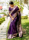 Purple Classic Designer Saree in Handloom Silk with Border - 2