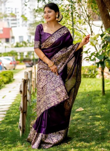 Purple Classic Designer Saree in Handloom Silk wit