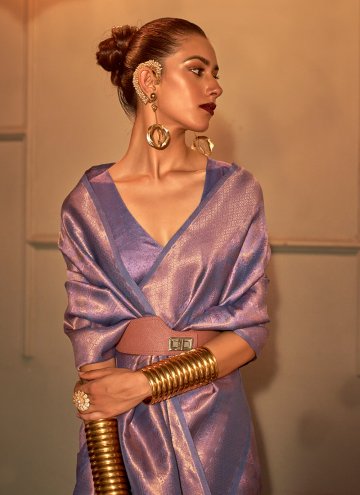 Purple Classic Designer Saree in Handloom Silk with Woven