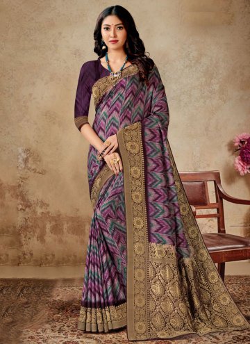 Purple Classic Designer Saree in Silk with Digital