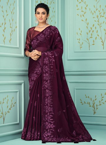 Purple Classic Designer Saree in Silk with Embroid