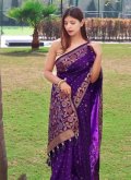 Purple color Art Banarasi Silk Classic Designer Saree with Woven - 1