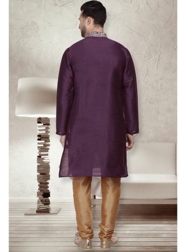 Purple color Art Dupion Silk Kurta Pyjama with Embroidered