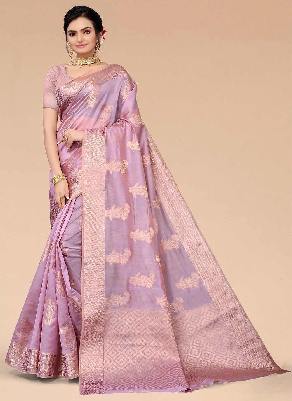 Purple color Banarasi Classic Designer Saree with Woven