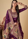 Purple color Banarasi Straight Salwar Suit with Woven - 1