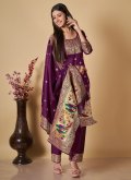 Purple color Banarasi Straight Salwar Suit with Woven - 2