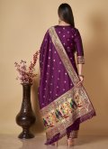 Purple color Banarasi Straight Salwar Suit with Woven - 3