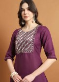 Purple color Blended Cotton Trendy Salwar Kameez with Embroidered - 2