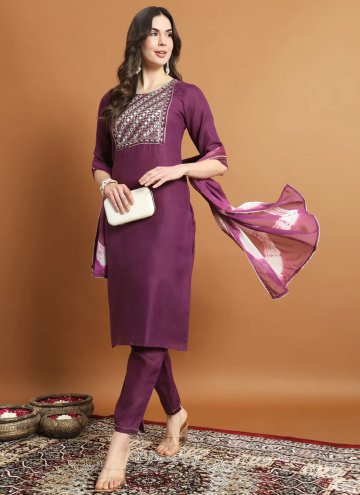 Purple color Blended Cotton Trendy Salwar Kameez with Embroidered