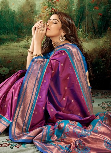 Purple color Border Silk Designer Saree