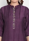 Purple color Chanderi Silk Party Wear Kurti with Embroidered - 1