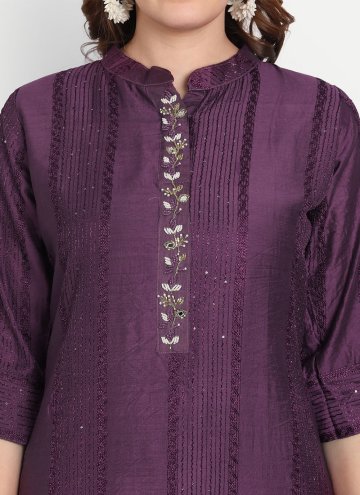 Purple color Chanderi Silk Party Wear Kurti with Embroidered