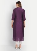 Purple color Chanderi Silk Party Wear Kurti with Embroidered - 2
