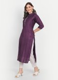 Purple color Chanderi Silk Party Wear Kurti with Embroidered - 4