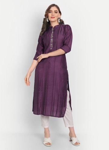 Purple color Chanderi Silk Party Wear Kurti with Embroidered