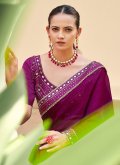Purple color Chiffon Satin Classic Designer Saree with Embroidered - 1