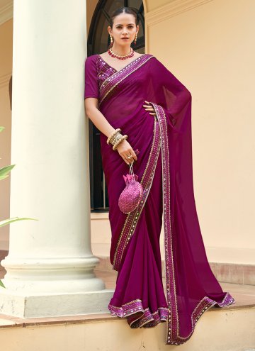 Purple color Chiffon Satin Classic Designer Saree 