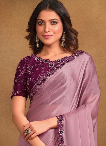 Purple color Cord Satin Silk Classic Designer Saree