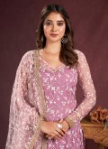 Purple color Cotton  Pant Style Suit with Embroidered - 1