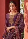 Purple color Digital Print Satin Designer Palazzo Salwar Suit - 1