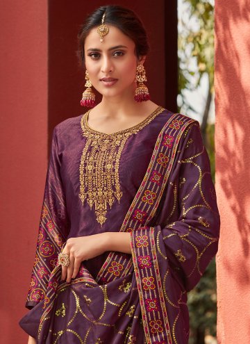 Purple color Digital Print Satin Designer Palazzo Salwar Suit